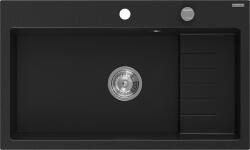 Mexen Omar chiuvetă granit cu 1 cuvă 800 x 480 mm, negru, sifon crom - 6520801005-77 (6520801005-77) Chiuveta