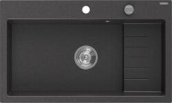 Mexen Omar chiuvetă de granit cu 1 compartiment 800 x 480 mm, neagră cu pete, sifon cromat - 6520801005-76 (6520801005-76) Chiuveta