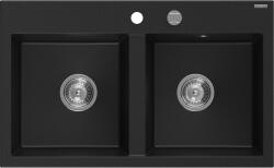 Mexen Hektor chiuvetă din granit cu 2 compartimente 800 x 480 mm, neagră, sifon crom - 6521802000-77 (6521802000-77) Chiuveta