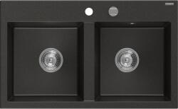 Mexen Hektor chiuvetă de bucătărie granit 2 compartimente 800 x 480 mm, negru/auriu metalic, sifon crom - 6521802000-75 (6521802000-75) Chiuveta