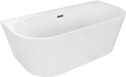 Mexen Oval+ cadă de baie freestanding lipită de perete 170 x 80 cm, albă, cu preaplin gun gray periat - 52681708000-66 (52681708000-66)