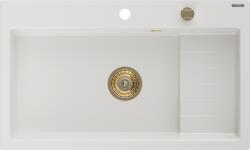 Mexen Omar chiuvetă de granit cu 1 compartiment 800 x 480 mm, alb, sifon auriu - 6520801005-20-G (6520801005-20-G) Chiuveta