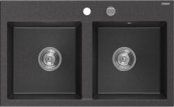 Mexen Hektor chiuvetă din granit cu 2 compartimente 800 x 480 mm, negru pătat, sifon crom - 6521802000-76 (6521802000-76) Chiuveta