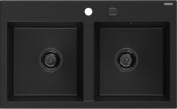 Mexen Hektor chiuvetă de granit 2-camere 800 x 480 mm, negru, sifon negru - 6521802000-77-B (6521802000-77-B) Chiuveta
