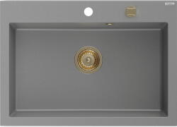 Mexen Elix chiuvetă de bucătărie din granit, 1 compartiment, 700 x 500 mm, gri, sifon auriu - 6526701005-71-G (6526701005-71-G) Chiuveta