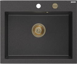 Mexen Elix chiuvetă de granit cu o singură cuvă 600 x 500 mm, negru pătat, sifon auriu - 6525601005-76-G (6525601005-76-G) Chiuveta