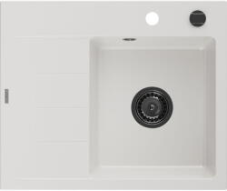 Mexen Ben chiuvetă de granit cu 1 cuvă și scurgător, dreapta 600 x 500 mm, albă, sifon negru - 6523605000-20-B (6523605000-20-B) Chiuveta