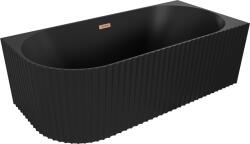 Mexen Gia cadă de baie freestanding colțar cu caneluri dreaptă 170 x 80 cm, negru mat, preaplin cupru periat (52701708071P-65)