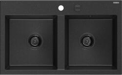 Mexen Hektor chiuvetă de granit cu 2 compartimente 800 x 480 mm, negru/argintiu metalic, sifon negru - 6521802000-73-B (6521802000-73-B) Chiuveta