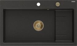 Mexen Omar chiuvetă de granit cu 1 compartiment 800 x 480 mm, negru/auriu metalizat, sifon auriu - 6520801005-75-G (6520801005-75-G) Chiuveta