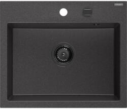 Mexen Oscar chiuvetă de granit cu 1 compartiment 580 x 490 mm, neagră punctată, sifon negru - 6519581000-76-B (6519581000-76-B) Chiuveta