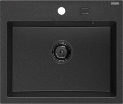 Mexen Oscar chiuvetă din granit cu 1 compartiment 580 x 490 mm, negru/argintiu metalic, sifon negru - 6519581000-73-B (6519581000-73-B) Chiuveta