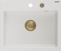 Mexen Oscar chiuvetă din granit cu 1 compartiment 580 x 490 mm, alb, sifon auriu - 6519581000-20-G (6519581000-20-G) Chiuveta