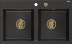 Mexen Hektor chiuvetă de granit cu 2 compartimente 800 x 480 mm, negru/auriu metalic, sifon auriu - 6521802000-75-G (6521802000-75-G) Chiuveta