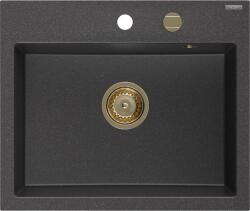 Mexen Oscar chiuvetă din granit cu 1 compartiment, 580 x 490 mm, negru pătat, sifon auriu - 6519581000-76-G (6519581000-76-G) Chiuveta