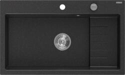 Mexen Omar chiuvetă de granit cu o cuvă 800 x 480 mm, negru/argintiu metalic, sifon crom - 6520801005-73 (6520801005-73) Chiuveta