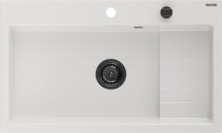 Mexen Omar chiuvetă de bucătărie din granit cu 1 compartiment 800 x 480 mm, alb, sifon negru - 6520801005-20-B (6520801005-20-B) Chiuveta