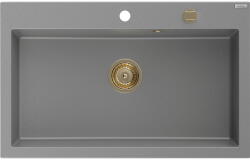 Mexen Elix chiuvetă de bucătărie din granit cu o cuvă 800 x 500 mm, gri, sifon auriu - 6527801005-71-G (6527801005-71-G) Chiuveta