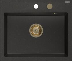 Mexen Oscar chiuvetă din granit cu 1 compartiment 580 x 490 mm, negru/auriu metalizat, sifon auriu - 6519581000-75-G (6519581000-75-G) Chiuveta