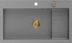 Mexen Omar chiuvetă de bucătărie din granit cu 1 compartiment 800 x 480 mm, gri, sifon auriu - 6520801005-71-G (6520801005-71-G) Chiuveta