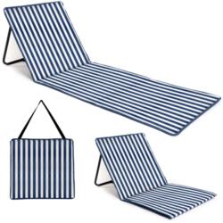 HomeandMode Nagyméretű összehajtható puha strandszőnyeg, háttámlával, 153 x 53 cm - kék-csíkos (FD8300940)