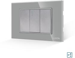 Luxion Intrerupator Simplu Cruce Mecanic 1M si 2 Taste False LUXION cu Rama din Sticla, Standard Italian, 3M - culoare gri
