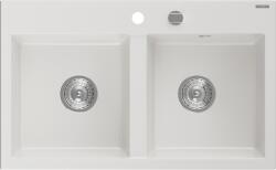 Mexen Hektor chiuvetă de bucătărie din granit cu 2 compartimente 800 x 480 mm, albă, sifon crom - 6521802000-20 (6521802000-20) Chiuveta