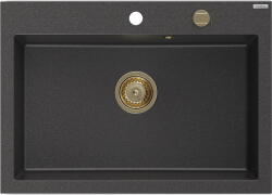 Mexen Elix chiuvetă de bucătărie din granit, cu 1 compartiment, 700 x 500 mm, negru pătat, sifon auriu - 6526701005-76-G (6526701005-76-G) Chiuveta