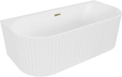 Mexen Sella szabadon álló bordázott egyenes kád 150 x 75 cm, matt fehér, arany túlfolyó - 52711507501-50 (52711507501-50)