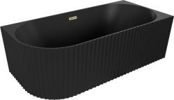 Mexen Gia szabadon álló sarokkád bordázott jobb 150 x 75 cm, fekete matt, arany túlfolyással - 52701507571P-50 (52701507571P-50)