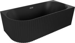 Mexen Gia szabadon álló sarokkád bordázott jobbos 150 x 75 cm, fekete matt, gun gray kefélt túlfolyó - 52701507571P-66 (52701507571P-66)