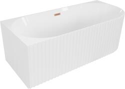 Mexen Gia szabadon álló sarokkád bal oldali bordázott 150 x 75 cm, fehér fényes, ecsetelt réz túlfolyó - 52701507500L-65 (52701507500L-65)