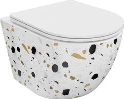 Mexen Lena Rimless WC csésze lassan záródó vékony duroplast ülőkével, terrazzo fehér kő - 30224096 (30224096)