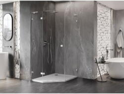 Mexen Lunar L ötszögletű, nyíló, bal oldali zuhanykabin, 80 x 100 cm, átlátszó, króm - 831L-080L-100P-01-00-L (831L-080L-100P-01-00-L)