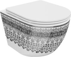 Mexen Lena Rimless WC csésze lassú lecsukású slim duroplast ülőkével, fehér/fekete mintával - 30224095 (30224095)