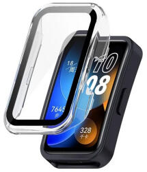 Huawei Band 8 / 9 / 10, Műanyag védőkeret, kijelzővédő üveggel, közepesen ütésálló, szíj nélkül, átlátszó