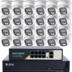  5MP H. 265 IP POE SWITCH 24db-os 2.8mm DOME Kamerás Biztonsági Rendszer IP66 Vízálló Éjjeli látás Hangrögzítés AI észlelés XmEye Pro App Távoli hozzáférés