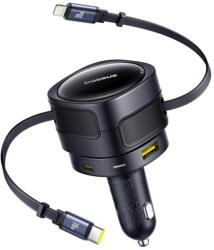 Baseus Enjoyment Max încărcător auto cu cabluri USB-C+Lightning și porturi USB-A+USB-C 90W Negru (074729)