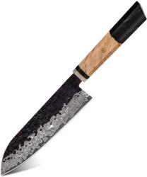 HARAHU Cuțit de bucătărie damasc AI-37324 - Santoku / Negru KP37324