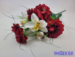 Dália-Orchidea 7 ágú selyem csokor fűszálakkal 49cm - Bordó