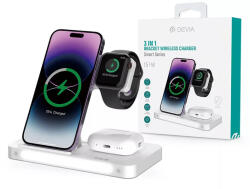 DEVIA Smart Series 3 az 1-ben vezeték nélküli töltőállvány iPhone-hoz, Apple Watch-hoz és AirPods-hoz, éjjeli fénnyel (DEVIA-3IN1-WLS-CHRG-STND)