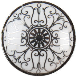 Clayre & Eef Set 2 butoni mobilier ceramica gri alba fier argintiu Ø 3x2 cm (61888)