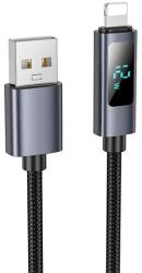 hoco. X112 adatkábel (USB - lightning, 2.4A, gyorstöltő, 100cm, LED kijelző, cipőfűző) FEKETE (X112_USB_L_B)