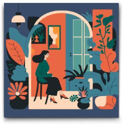 Festés számok szerint - Illusztráció - Nő a lakásban Méret: 30x30cm, Keretezés: Műanyagtáblával