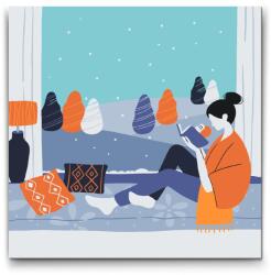  Festés számok szerint - Illusztráció - Olvasás az ablaknál Méret: 50x50cm, Keretezés: Kartonlemezen