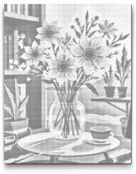  PontPöttyöző - Virág illusztráció vázában Méret: 30x40cm, Keretezés: Műanyagtáblával, Szín: Kék