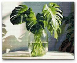  Gyémántszemes kirakó - Monstera a vázában Méret: 40x50cm, Keretezés: Keret nélkül (csak a vászon), Gyémántok: Négyzet alakú
