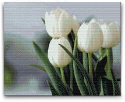 Gyémántszemes kirakó - Fehér tulipánok Méret: 40x50cm, Keretezés: Műanyagtáblával, Gyémántok: Négyzet alakú