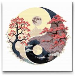  Gyémántszemes kirakó - Jin Jang - Nap és éjszaka Méret: 50x50cm, Keretezés: Kartonlemezen, Gyémántok: Kerek