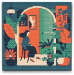 Gyémántszemes kirakó - Illusztráció - Nő a lakásban Méret: 50x50cm, Keretezés: Műanyagtáblával, Gyémántok: Négyzet alakú